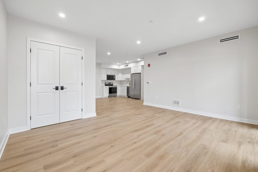 Living area opening through to the kitchen
