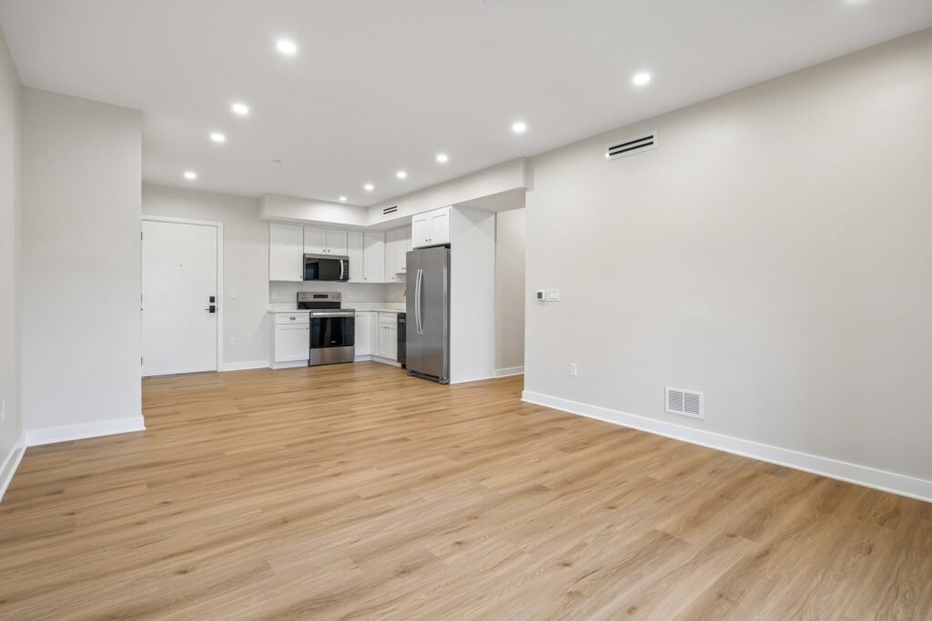 Living room open to the kitchen