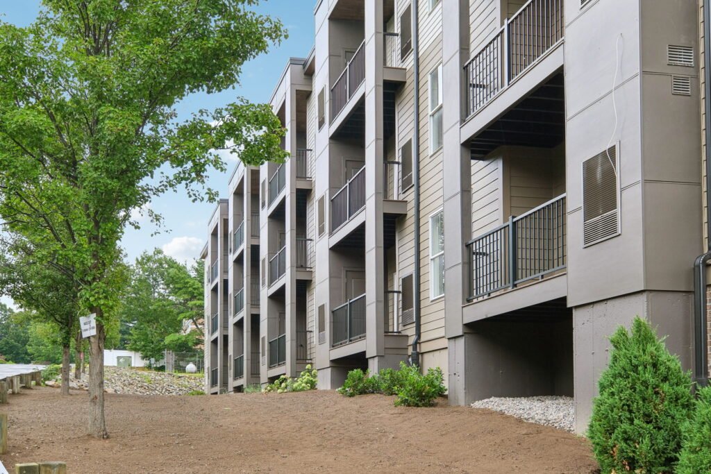 Private balconies along the building elevation